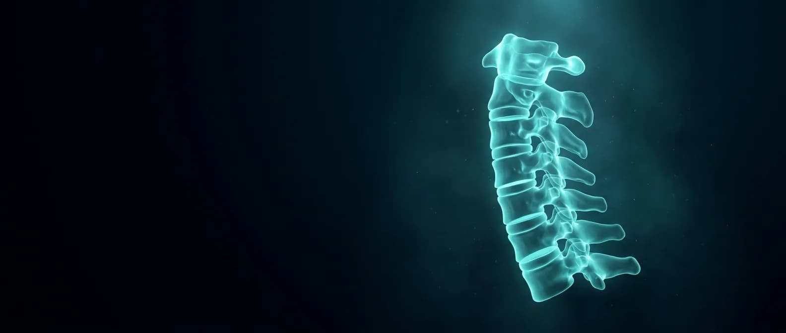 Luminous visualisation of the seven cervical vertebrae of the neck in their natural forward curve
