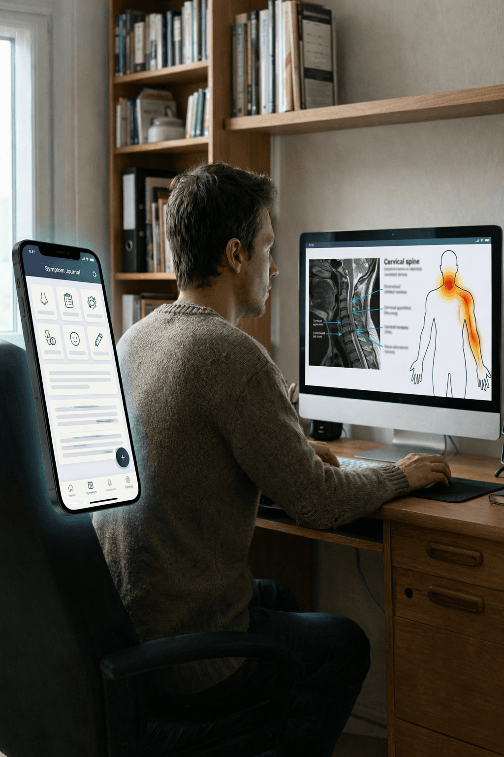 Patient consulting with surgeon