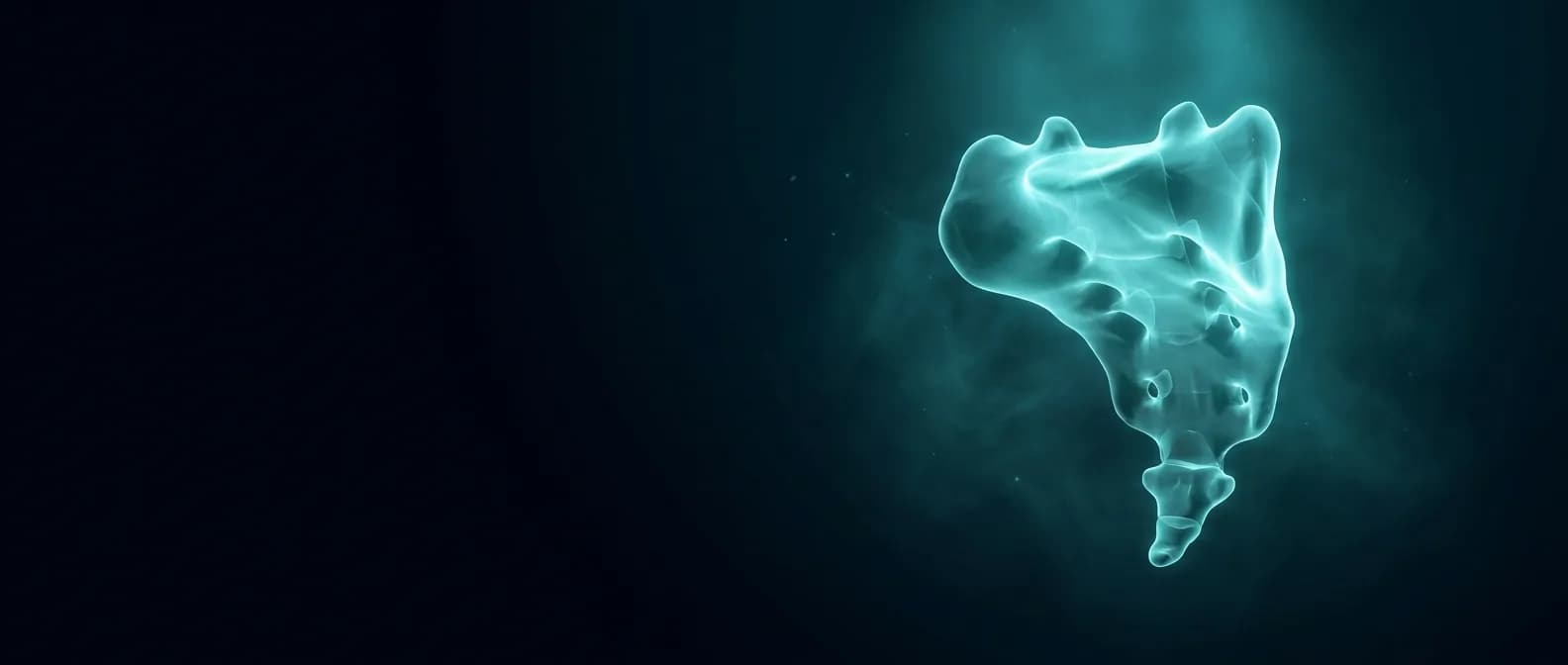 Luminous visualisation of the fused triangular sacrum with the coccyx below it